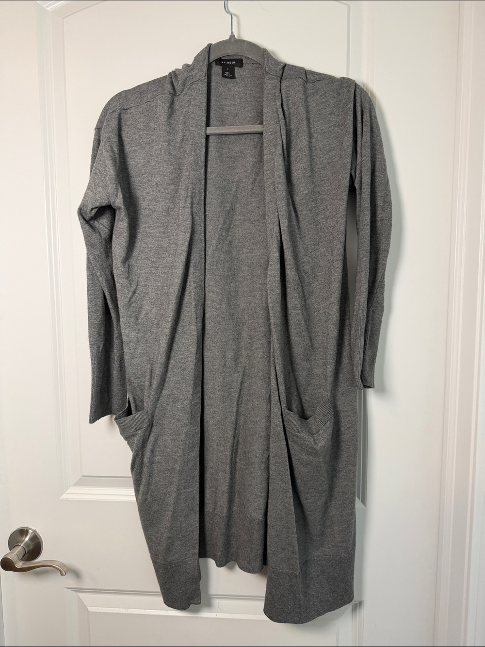 Halogen Gray Hooded Open-Front Long Cardigan